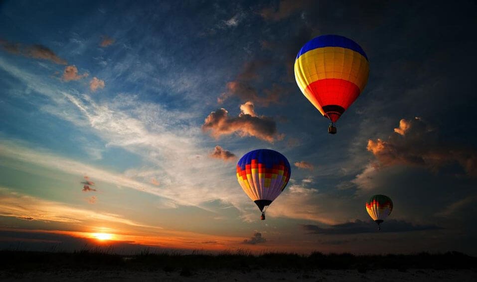 Hot air balloons in sunset