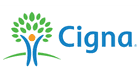 Cigna logo on a white background featuring a drug detox center.